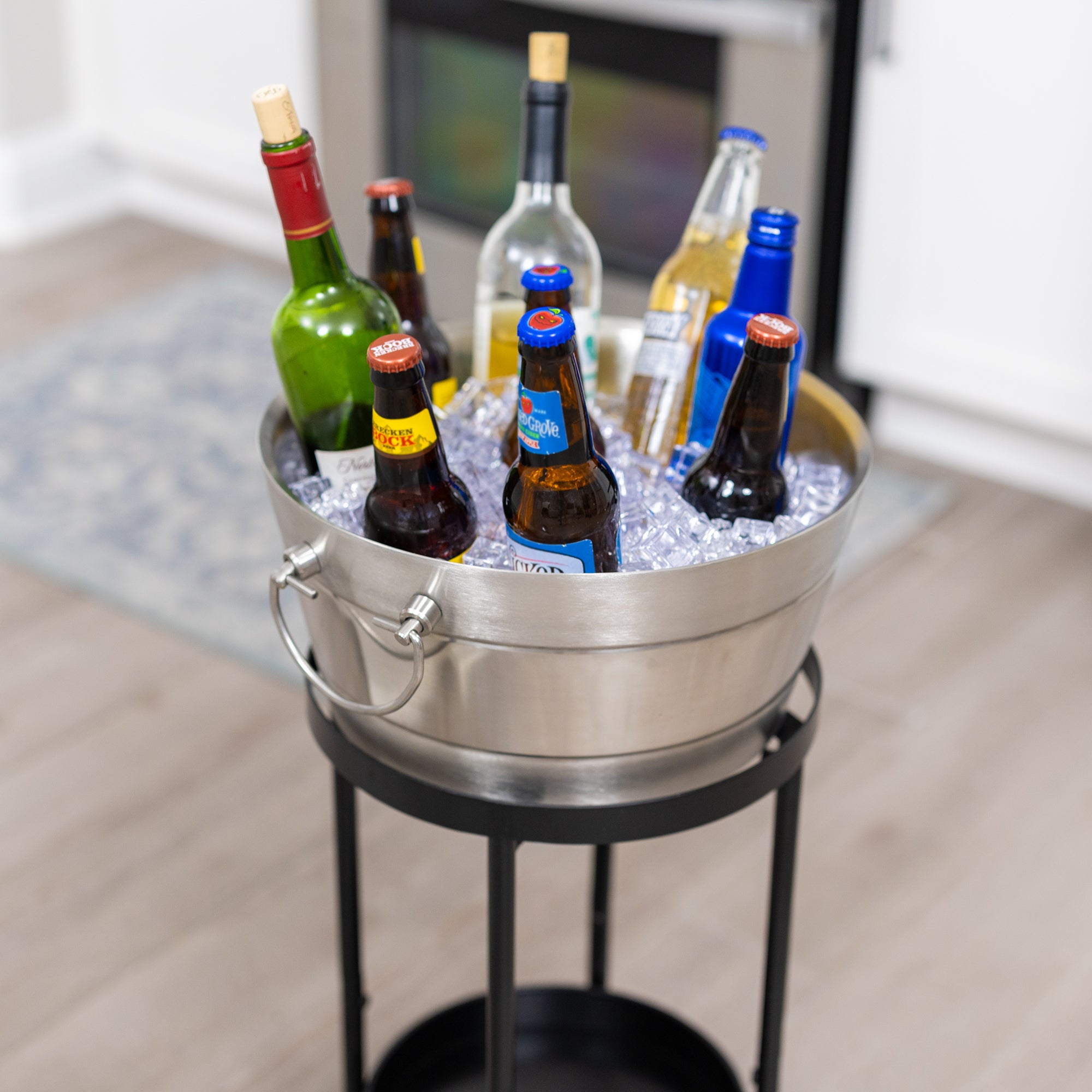 BREKX Anchored Ribbed Insulated Stainless Steel Beverage Tub with Stand | 12-Quart Drink Chiller