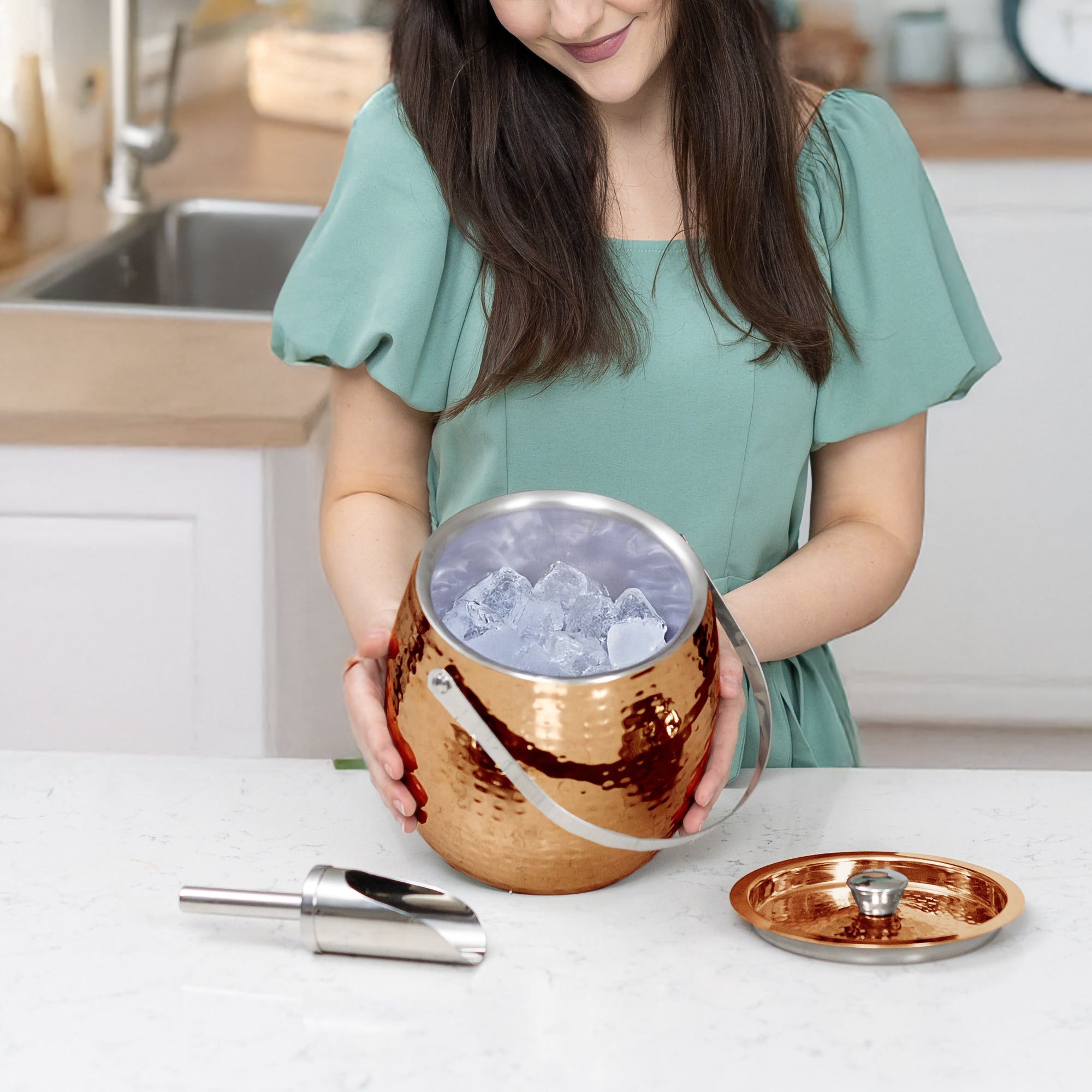 Iceberg Double-Walled Stainless Steel Ice Bucket with Lid & Scoop – 3 Qt, Rose Copper | BREKX