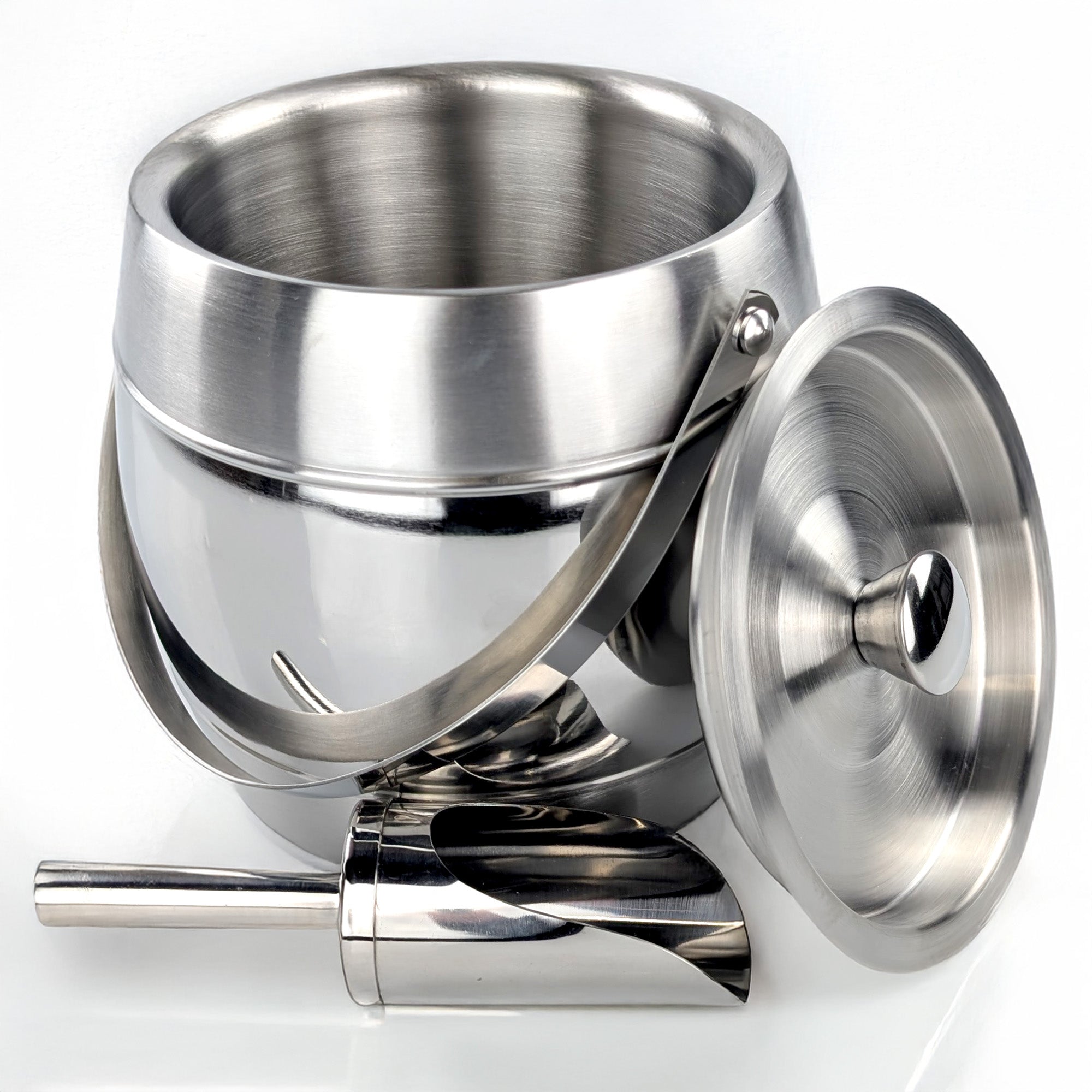 Iceberg Ice Bucket with Lid & Scoop Brushed Dual Finish Stainless Steel | BREKX