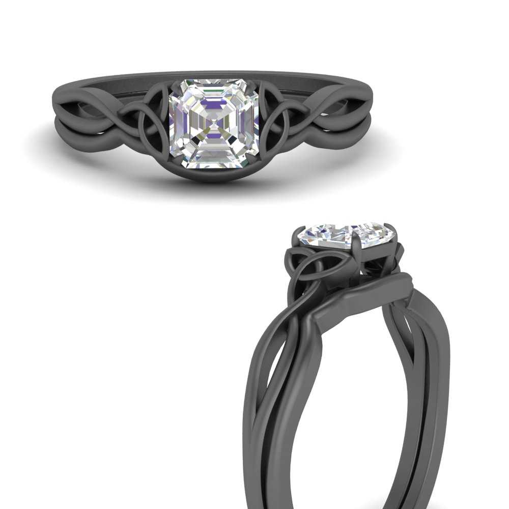 Asscher Cut Diamond Celtic Knot Ring Set