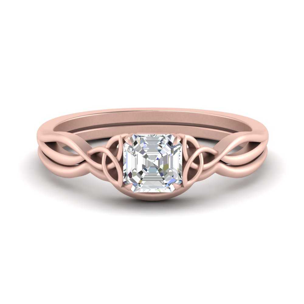 Asscher Cut Diamond Celtic Knot Ring Set