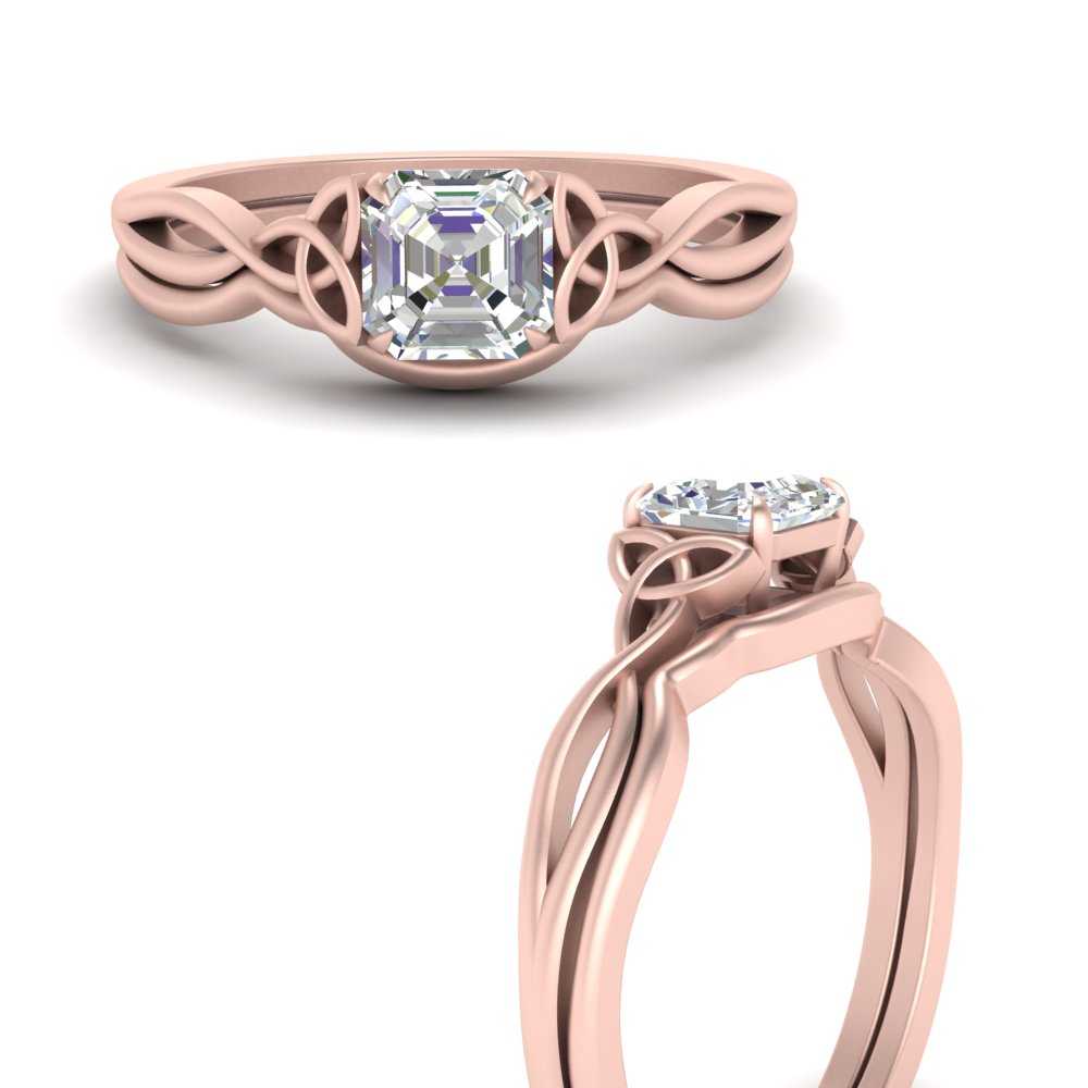 Asscher Cut Diamond Celtic Knot Ring Set