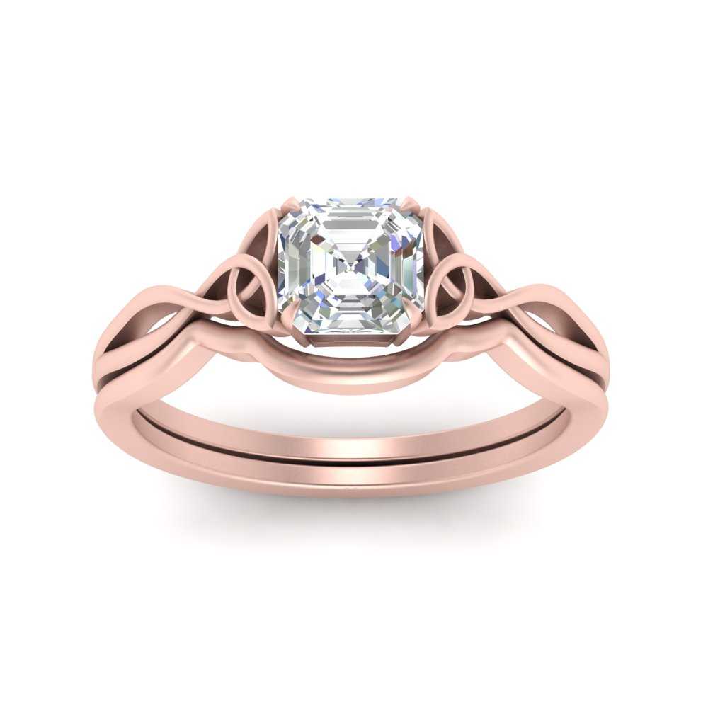 Asscher Cut Diamond Celtic Knot Ring Set