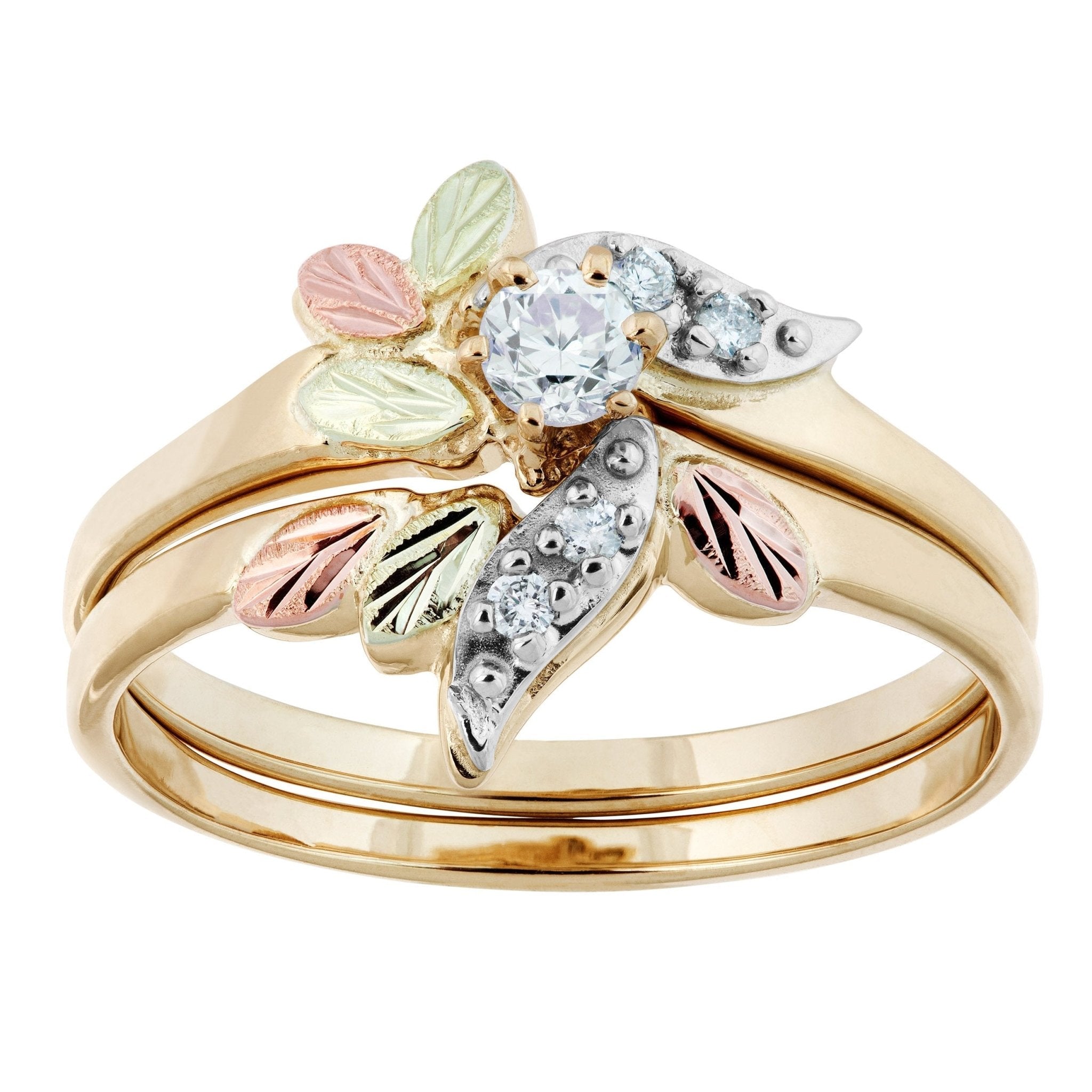 Intricate Five Diamond - Black Hills Gold Engagement & Wedding Ring Set - Overture Gifts