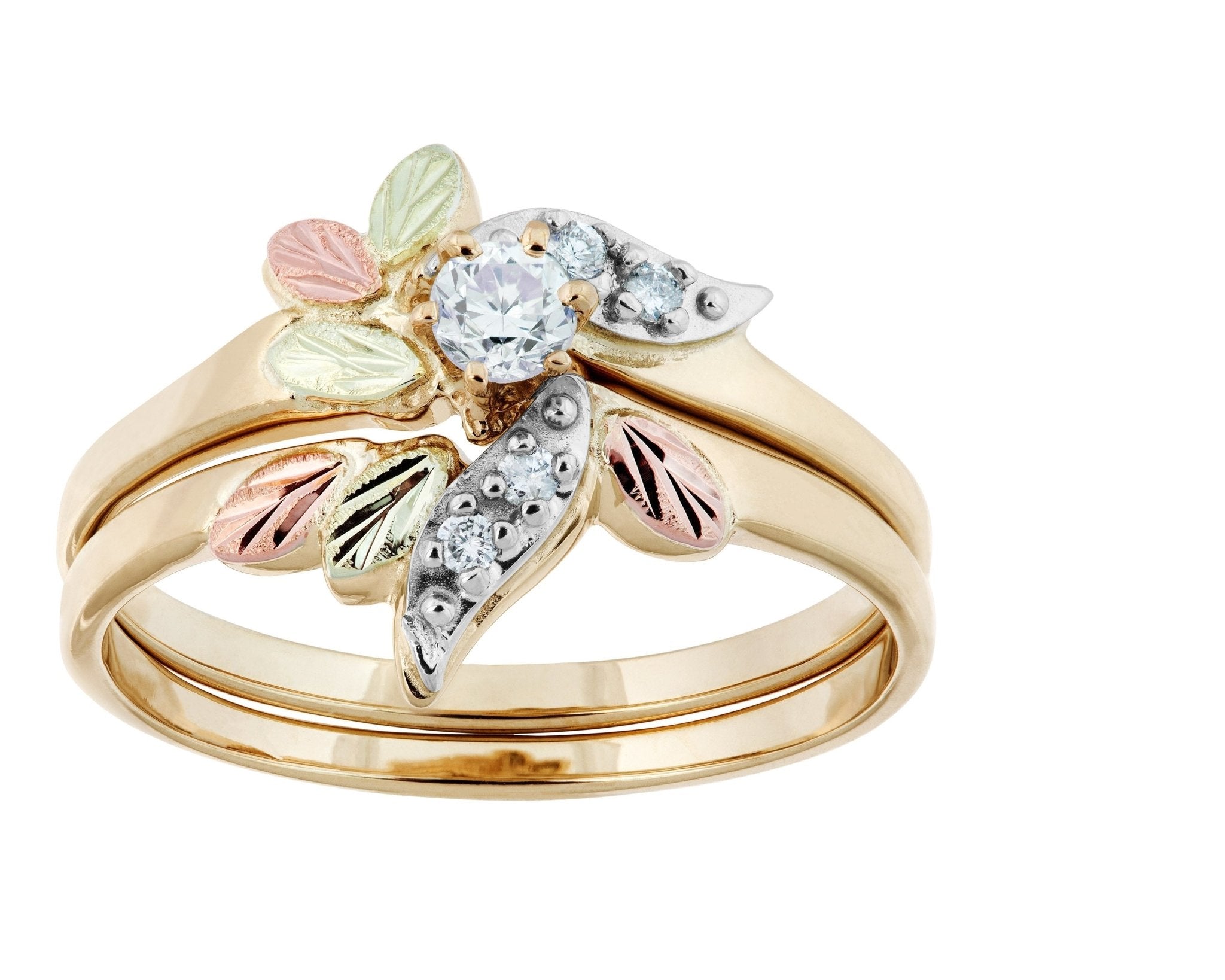 Intricate Five Diamond - Black Hills Gold Engagement & Wedding Ring Set - Overture Gifts
