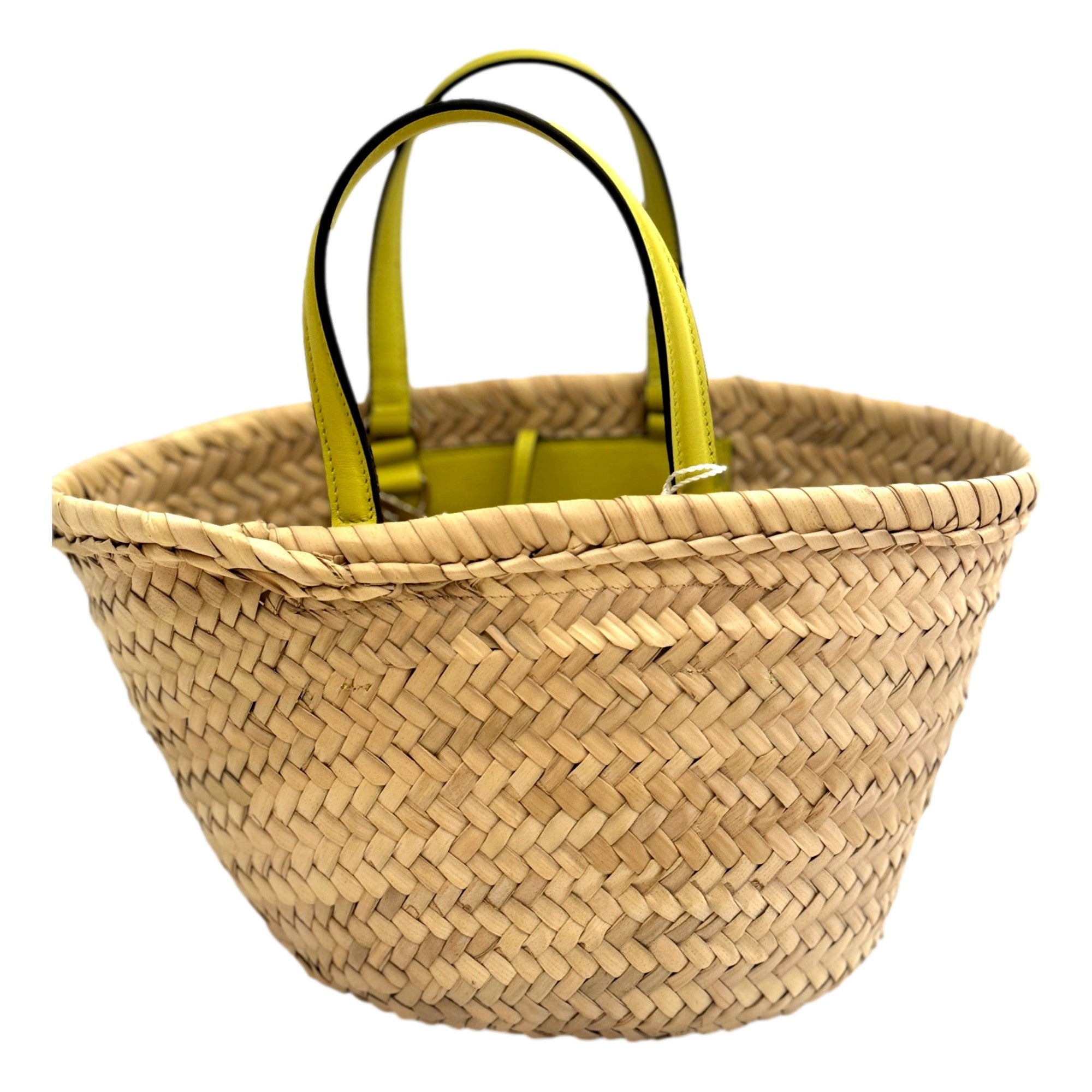 Jimmy Choo Raffia Tote Bag Citron Yellow Leather Trim Logo Crossbody Shopper