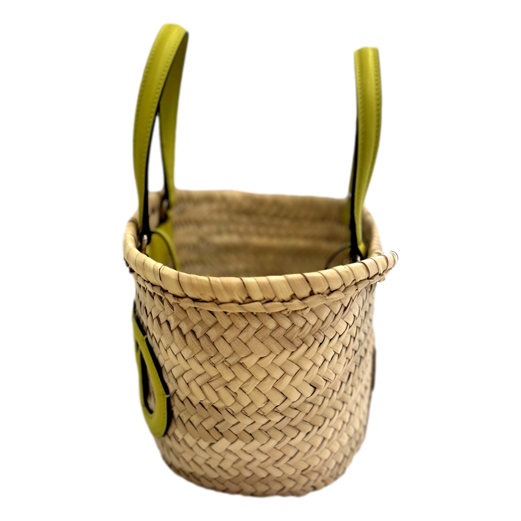 Jimmy Choo Raffia Tote Bag Citron Yellow Leather Trim Logo Crossbody Shopper