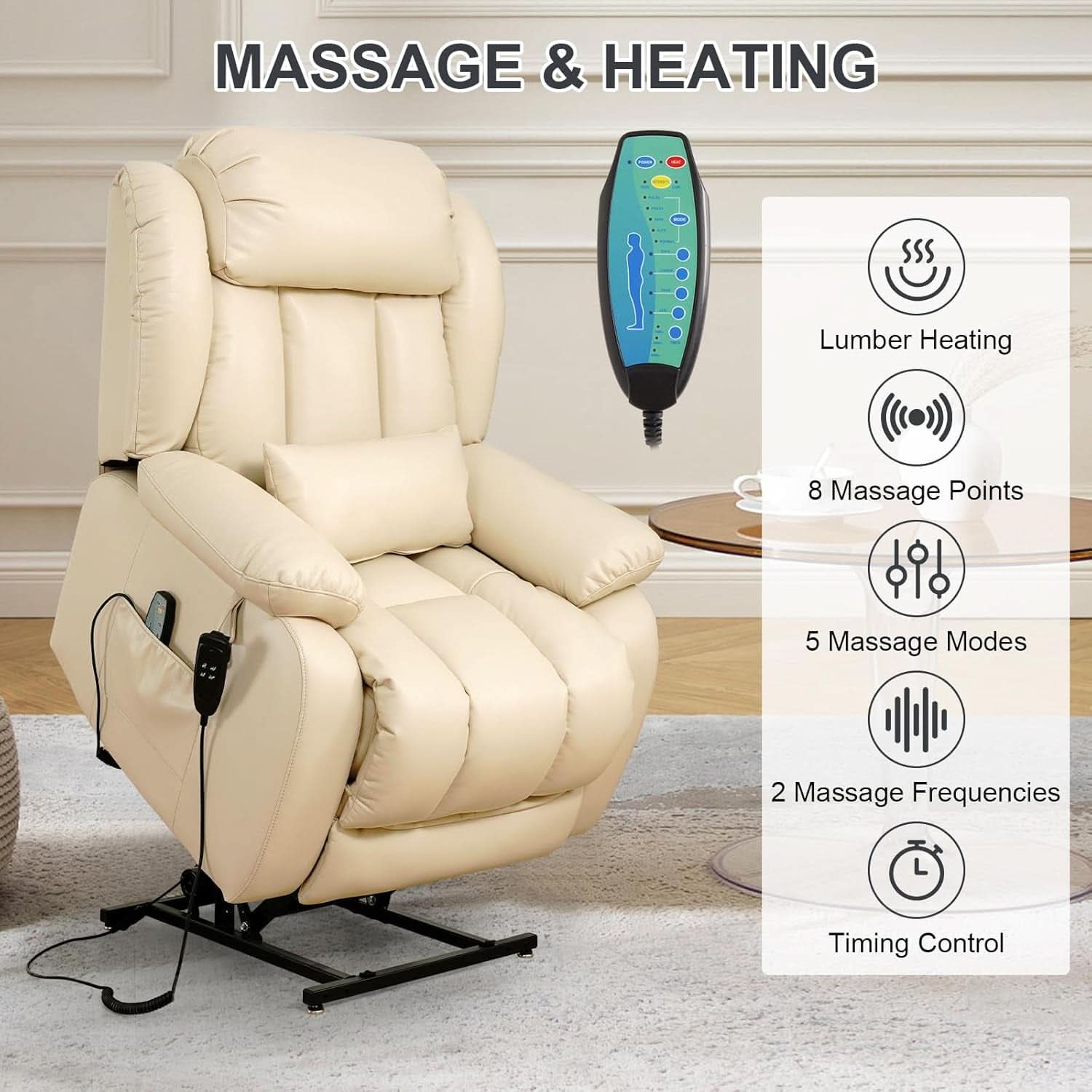 Large Reclining Lift Chair With Dual Motor Massage - Overture Gifts