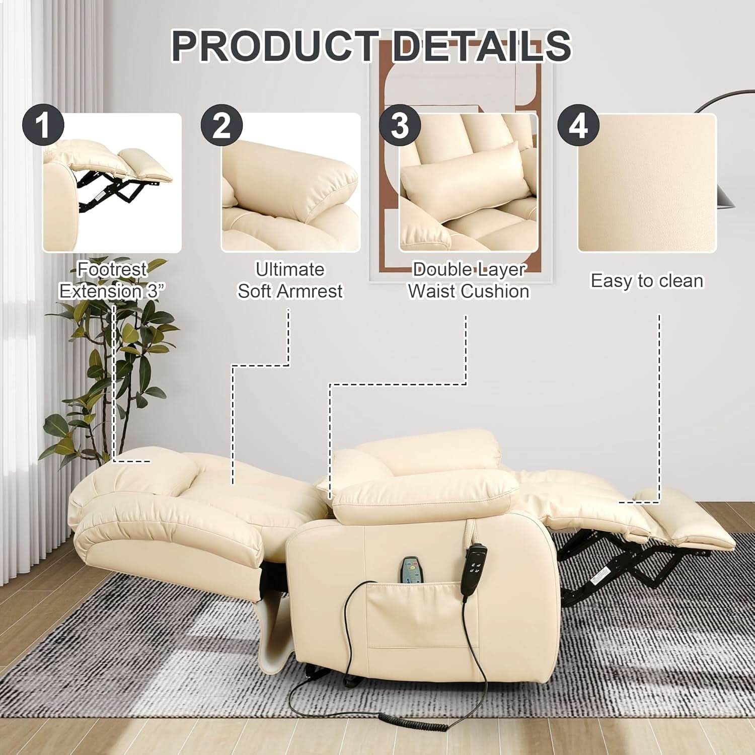 Large Reclining Lift Chair With Dual Motor Massage - Overture Gifts