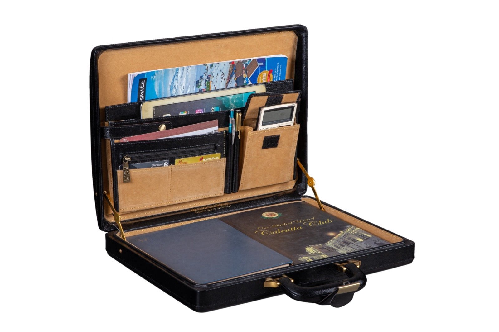 Leather Executive Men's Leather Attache Briefcase - Black - Overture Gifts