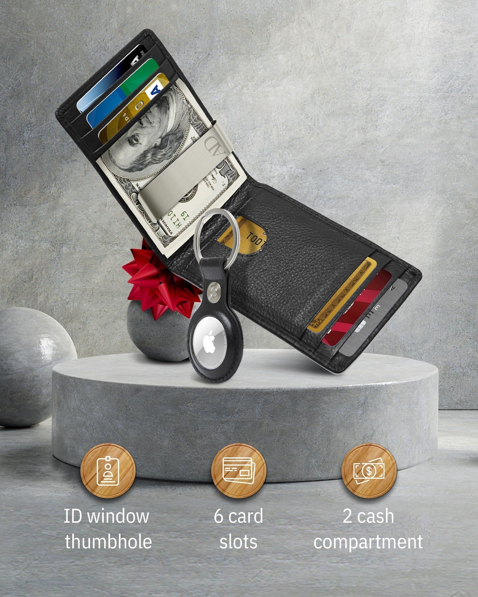 Leather Money Clip Wallet + AirTag Keychain Gift Set – RFID Blocking - Overture Gifts