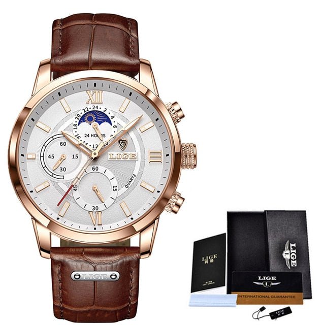 LIGE Men's Watches Top Brand Luxury Men Wrist Watch Leather Quartz Watch Sports Waterproof Male Clock Relogio Masculino+Box - Overture Gifts