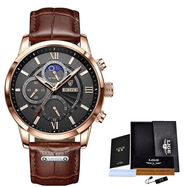 LIGE Men's Watches Top Brand Luxury Men Wrist Watch Leather Quartz Watch Sports Waterproof Male Clock Relogio Masculino+Box - Overture Gifts