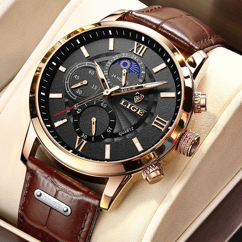 LIGE Men's Watches Top Brand Luxury Men Wrist Watch Leather Quartz Watch Sports Waterproof Male Clock Relogio Masculino+Box - Overture Gifts