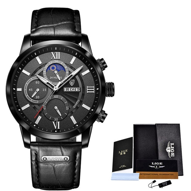 LIGE Men's Watches Top Brand Luxury Men Wrist Watch Leather Quartz Watch Sports Waterproof Male Clock Relogio Masculino+Box - Overture Gifts