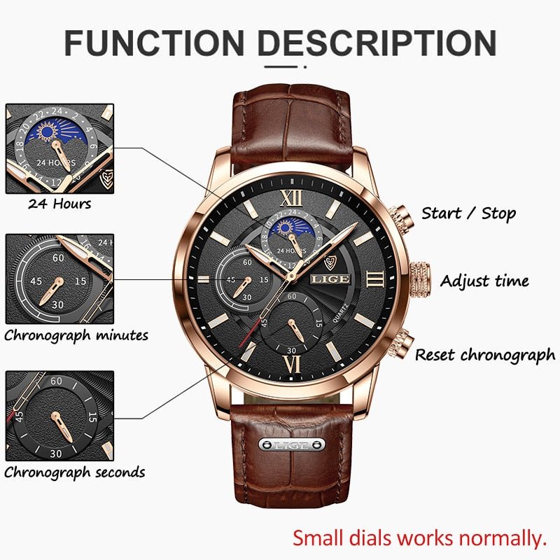 LIGE Men's Watches Top Brand Luxury Men Wrist Watch Leather Quartz Watch Sports Waterproof Male Clock Relogio Masculino+Box - Overture Gifts