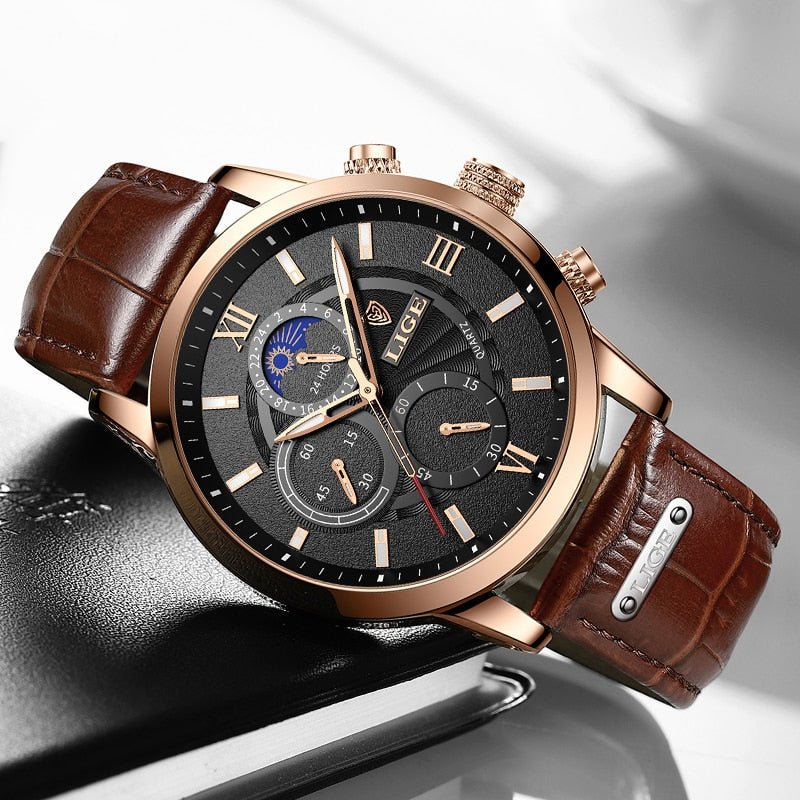 LIGE Men's Watches Top Brand Luxury Men Wrist Watch Leather Quartz Watch Sports Waterproof Male Clock Relogio Masculino+Box - Overture Gifts