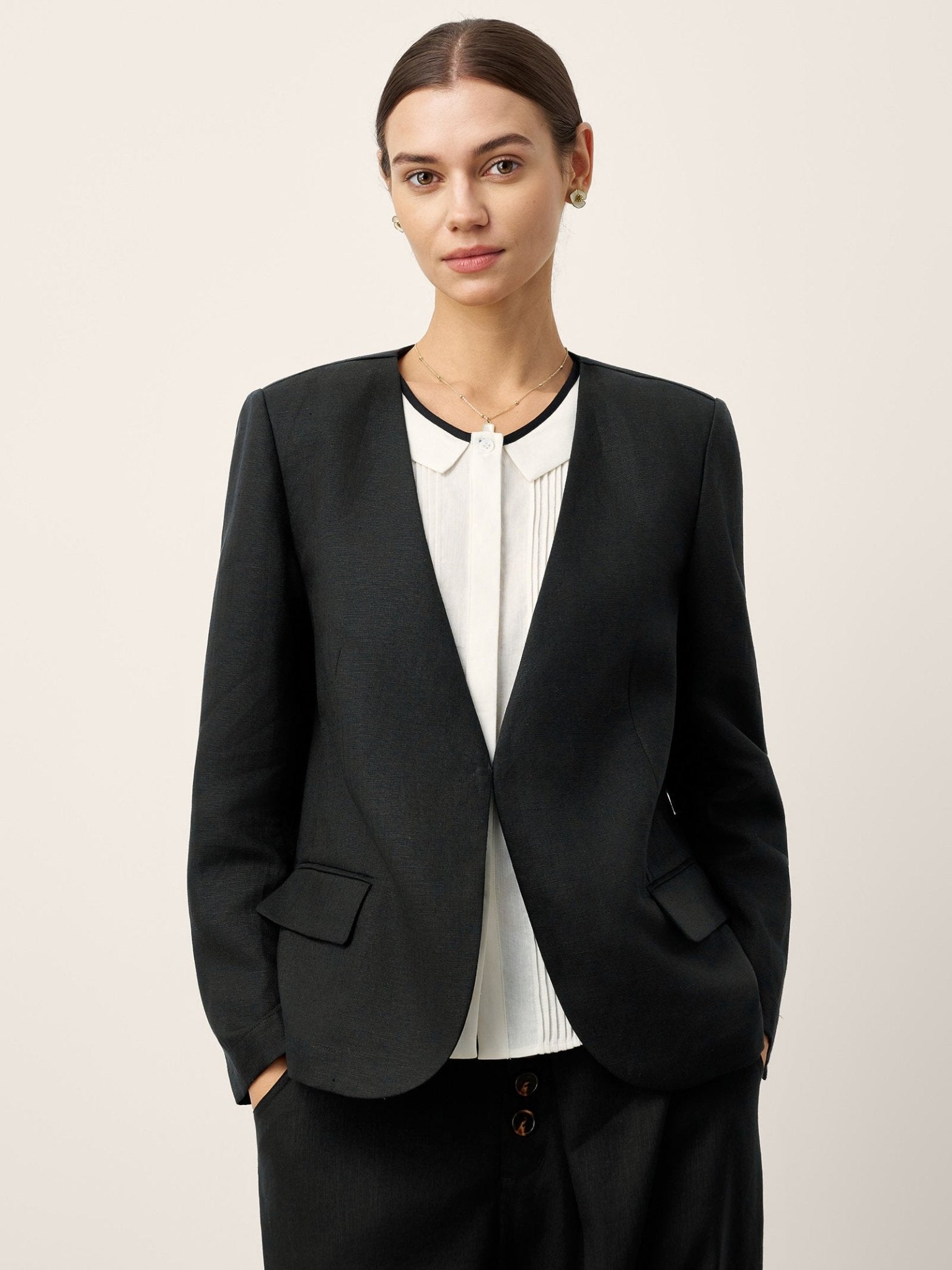 Linen-Lyocell Relaxed V-neck Tailored Blazer VERITY - Overture Gifts