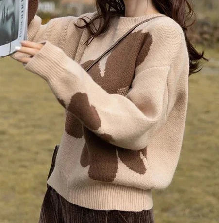Loose Casual Round Neck | Jacquard | Pullover | Sweater - # GIAA23510042