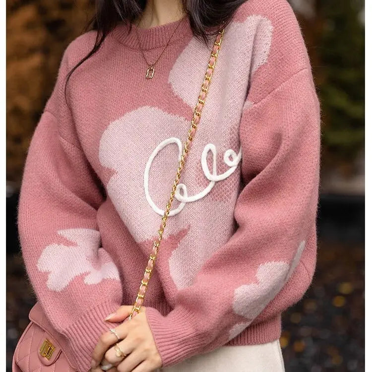 Loose Casual Round Neck | Jacquard | Pullover | Sweater - # GIAA23510042