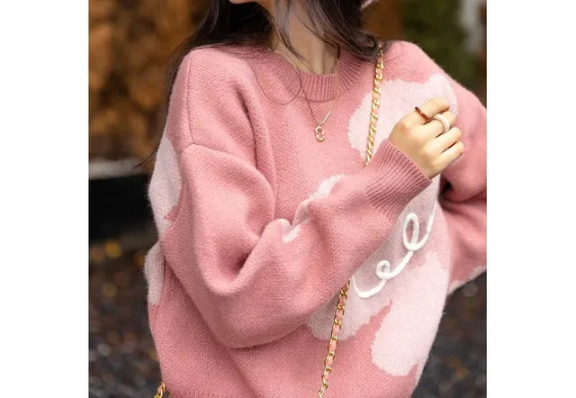 Loose Casual Round Neck | Jacquard | Pullover | Sweater - # GIAA23510042