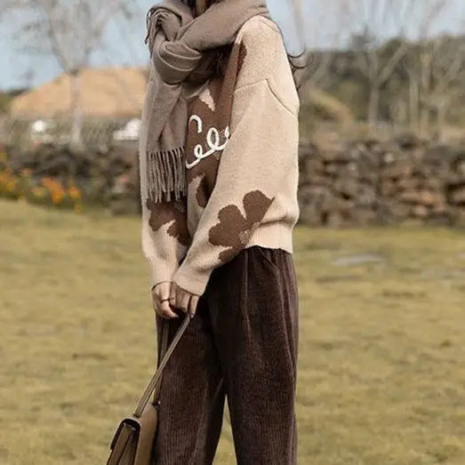 Loose Casual Round Neck | Jacquard | Pullover | Sweater - # GIAA23510042