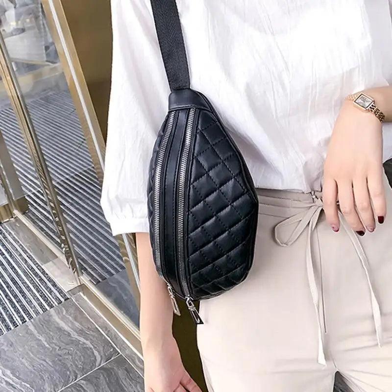 Luxury Black PU Leather Fashion Women Waist Bag Waterproof Fanny Pack Beautiful Design Fanny Pack Cool Travel Waist Bag - Overture Gifts