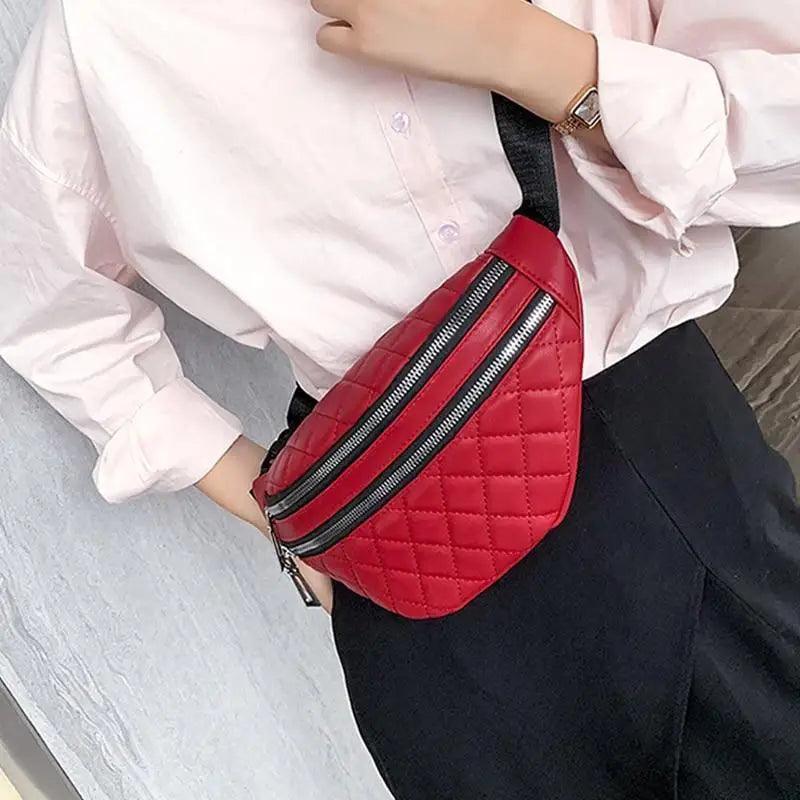 Luxury Black PU Leather Fashion Women Waist Bag Waterproof Fanny Pack Beautiful Design Fanny Pack Cool Travel Waist Bag - Overture Gifts