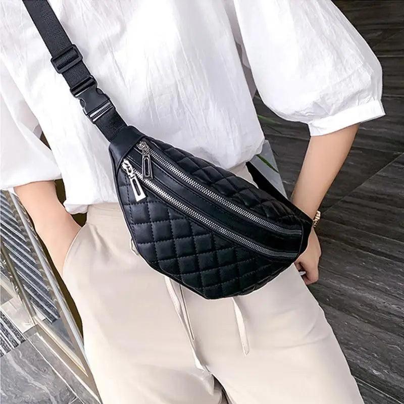 Luxury Black PU Leather Fashion Women Waist Bag Waterproof Fanny Pack Beautiful Design Fanny Pack Cool Travel Waist Bag - Overture Gifts