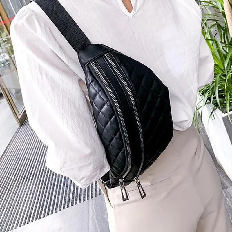 Luxury Black PU Leather Fashion Women Waist Bag Waterproof Fanny Pack Beautiful Design Fanny Pack Cool Travel Waist Bag - Overture Gifts