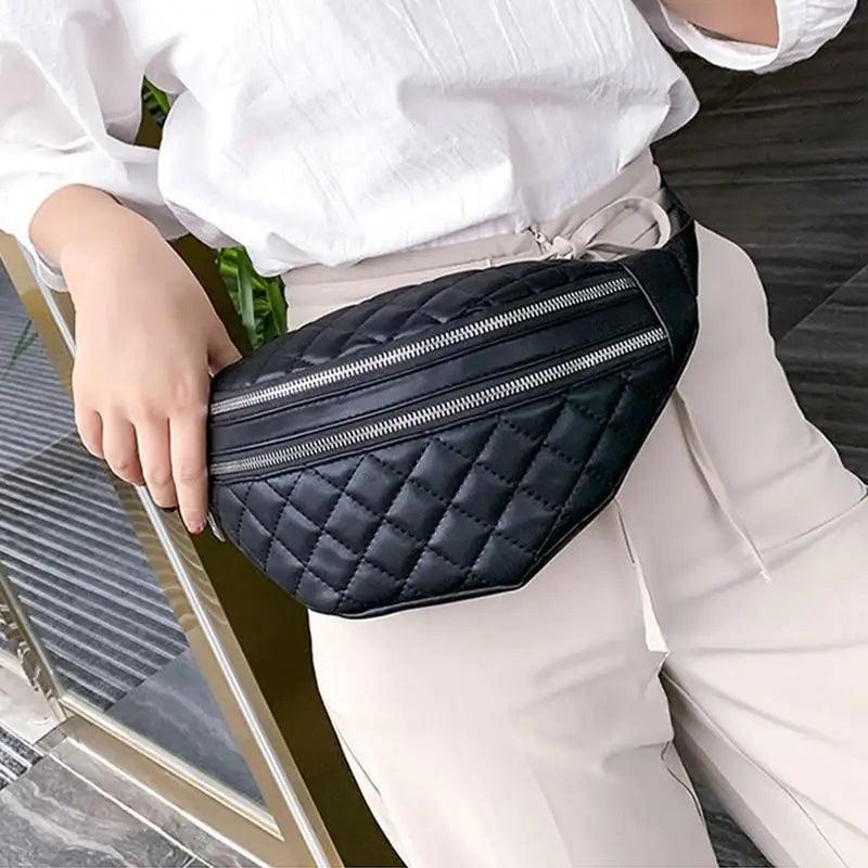 Luxury Black PU Leather Fashion Women Waist Bag Waterproof Fanny Pack Beautiful Design Fanny Pack Cool Travel Waist Bag - Overture Gifts