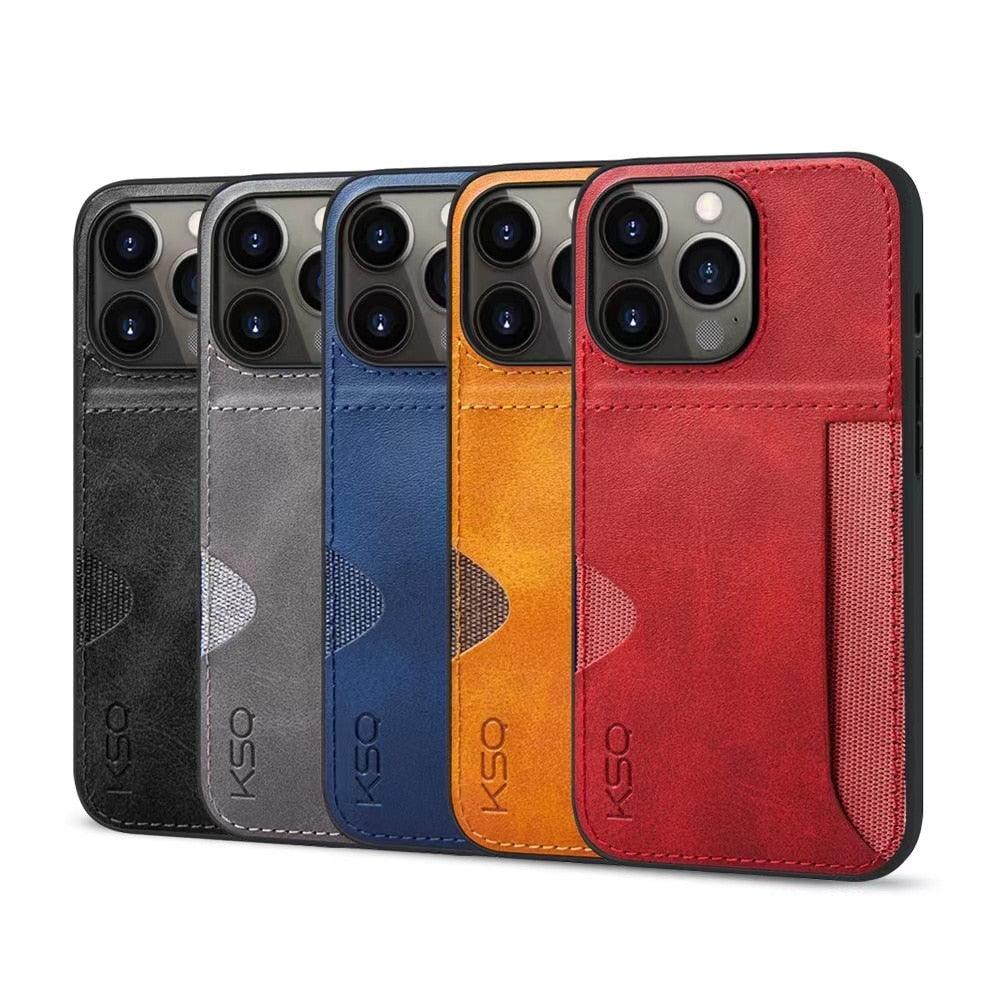 Luxury Brown Leather With Card Holder Phone Case For iPhone 11 12 Pro Max Soft Silicone Back Cover For iPhone 13 14 Pro Genuine Leather Case for iPhone - Overture Gifts