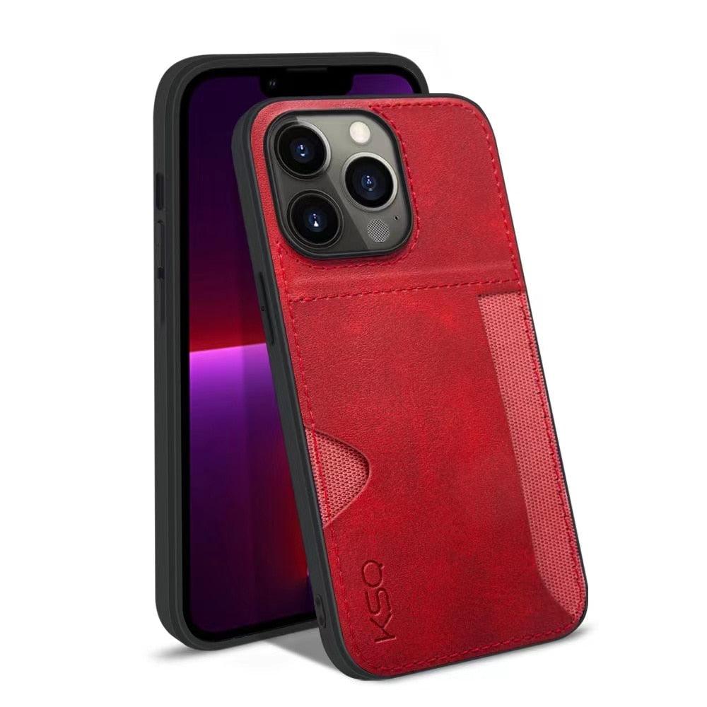 Luxury Brown Leather With Card Holder Phone Case For iPhone 11 12 Pro Max Soft Silicone Back Cover For iPhone 13 14 Pro Genuine Leather Case for iPhone - Overture Gifts
