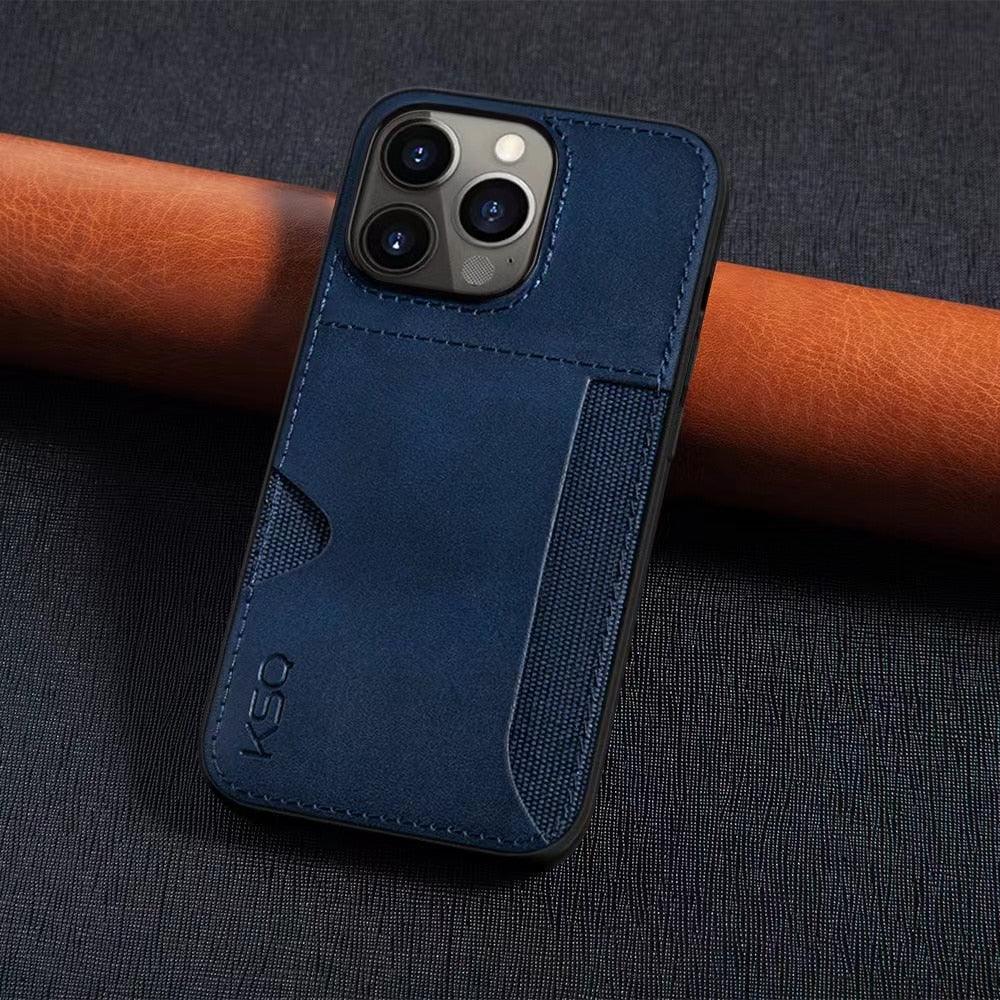 Luxury Brown Leather With Card Holder Phone Case For iPhone 11 12 Pro Max Soft Silicone Back Cover For iPhone 13 14 Pro Genuine Leather Case for iPhone - Overture Gifts