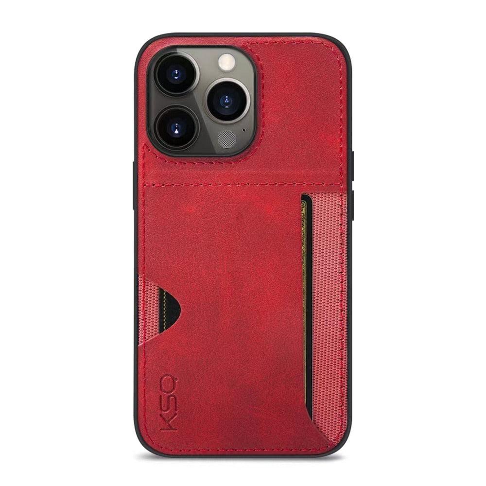 Luxury Brown Leather With Card Holder Phone Case For iPhone 11 12 Pro Max Soft Silicone Back Cover For iPhone 13 14 Pro Genuine Leather Case for iPhone - Overture Gifts