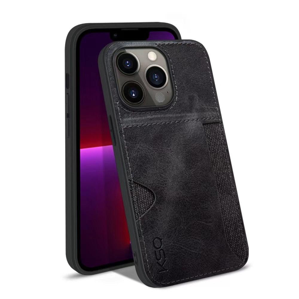 Luxury Brown Leather With Card Holder Phone Case For iPhone 11 12 Pro Max Soft Silicone Back Cover For iPhone 13 14 Pro Genuine Leather Case for iPhone - Overture Gifts