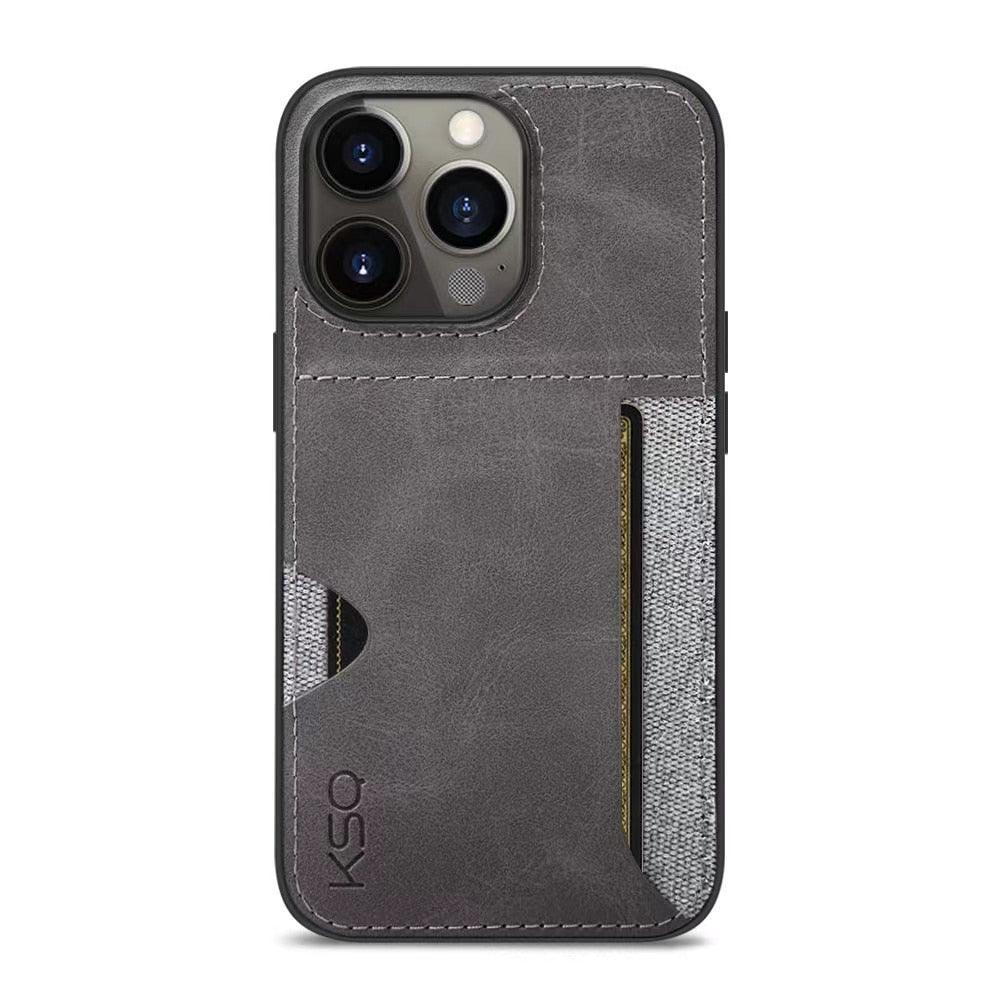 Luxury Brown Leather With Card Holder Phone Case For iPhone 11 12 Pro Max Soft Silicone Back Cover For iPhone 13 14 Pro Genuine Leather Case for iPhone - Overture Gifts