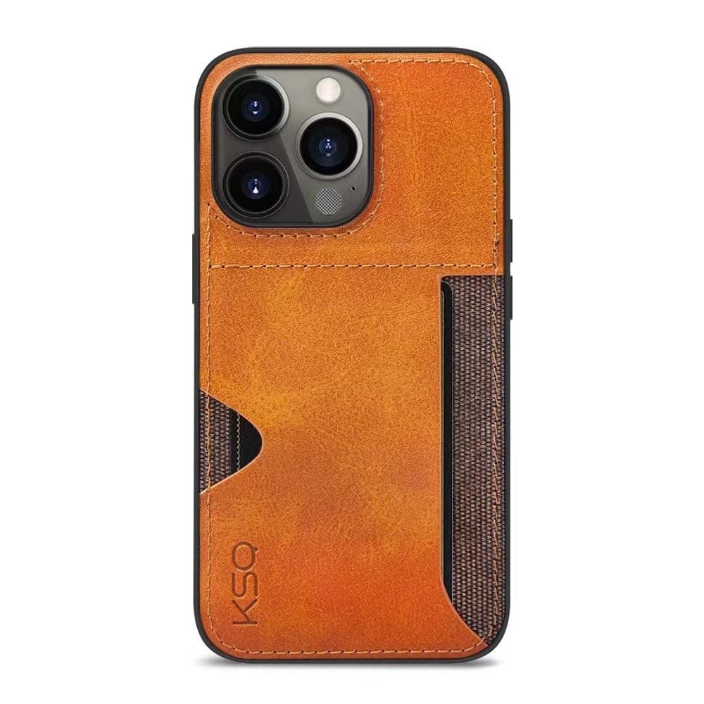 Luxury Brown Leather With Card Holder Phone Case For iPhone 11 12 Pro Max Soft Silicone Back Cover For iPhone 13 14 Pro Genuine Leather Case for iPhone - Overture Gifts