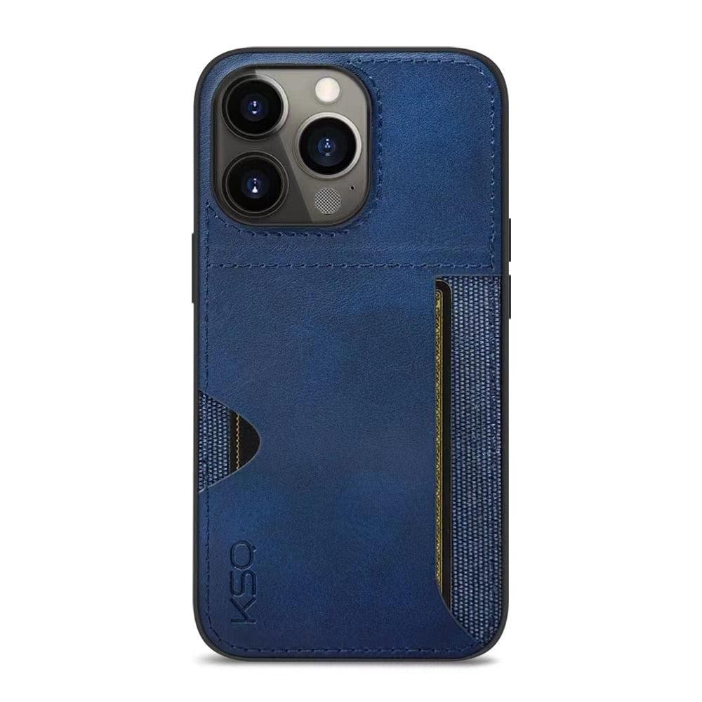 Luxury Brown Leather With Card Holder Phone Case For iPhone 11 12 Pro Max Soft Silicone Back Cover For iPhone 13 14 Pro Genuine Leather Case for iPhone - Overture Gifts