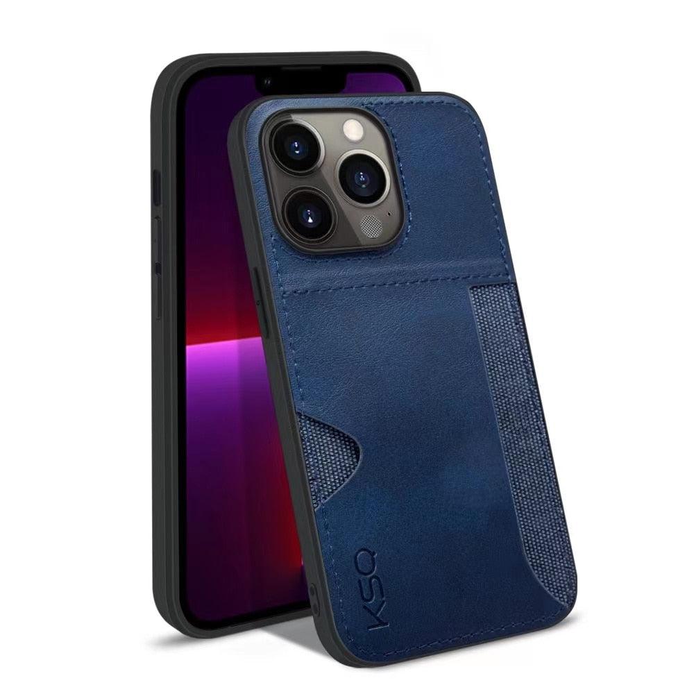Luxury Brown Leather With Card Holder Phone Case For iPhone 11 12 Pro Max Soft Silicone Back Cover For iPhone 13 14 Pro Genuine Leather Case for iPhone - Overture Gifts