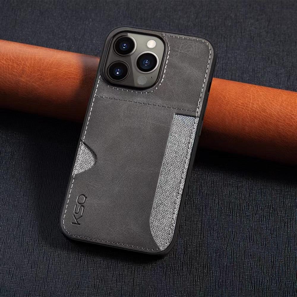 Luxury Brown Leather With Card Holder Phone Case For iPhone 11 12 Pro Max Soft Silicone Back Cover For iPhone 13 14 Pro Genuine Leather Case for iPhone - Overture Gifts
