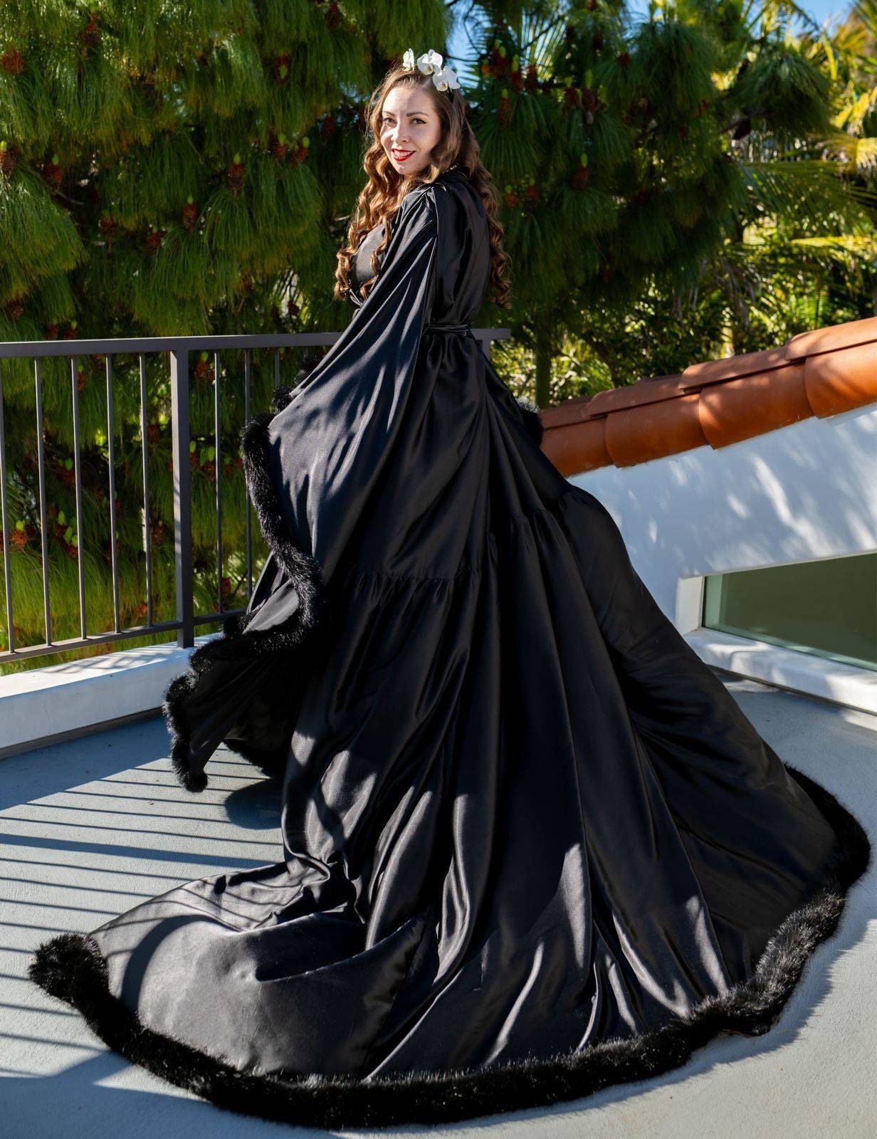 Luxury Satin Feather Bridal Robe | Victorian Style Wedding & Photoshoot Robe - Overture Gifts