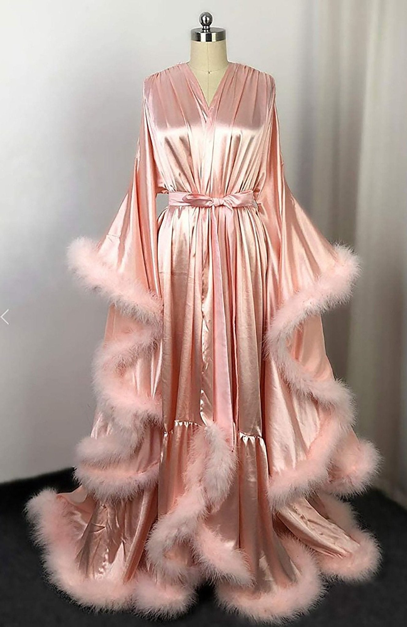 Luxury Satin Feather Bridal Robe | Victorian Style Wedding & Photoshoot Robe - Overture Gifts