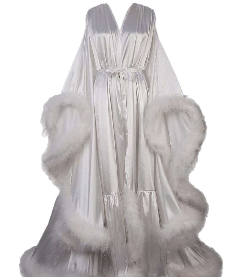 Luxury Satin Feather Bridal Robe | Victorian Style Wedding & Photoshoot Robe - Overture Gifts