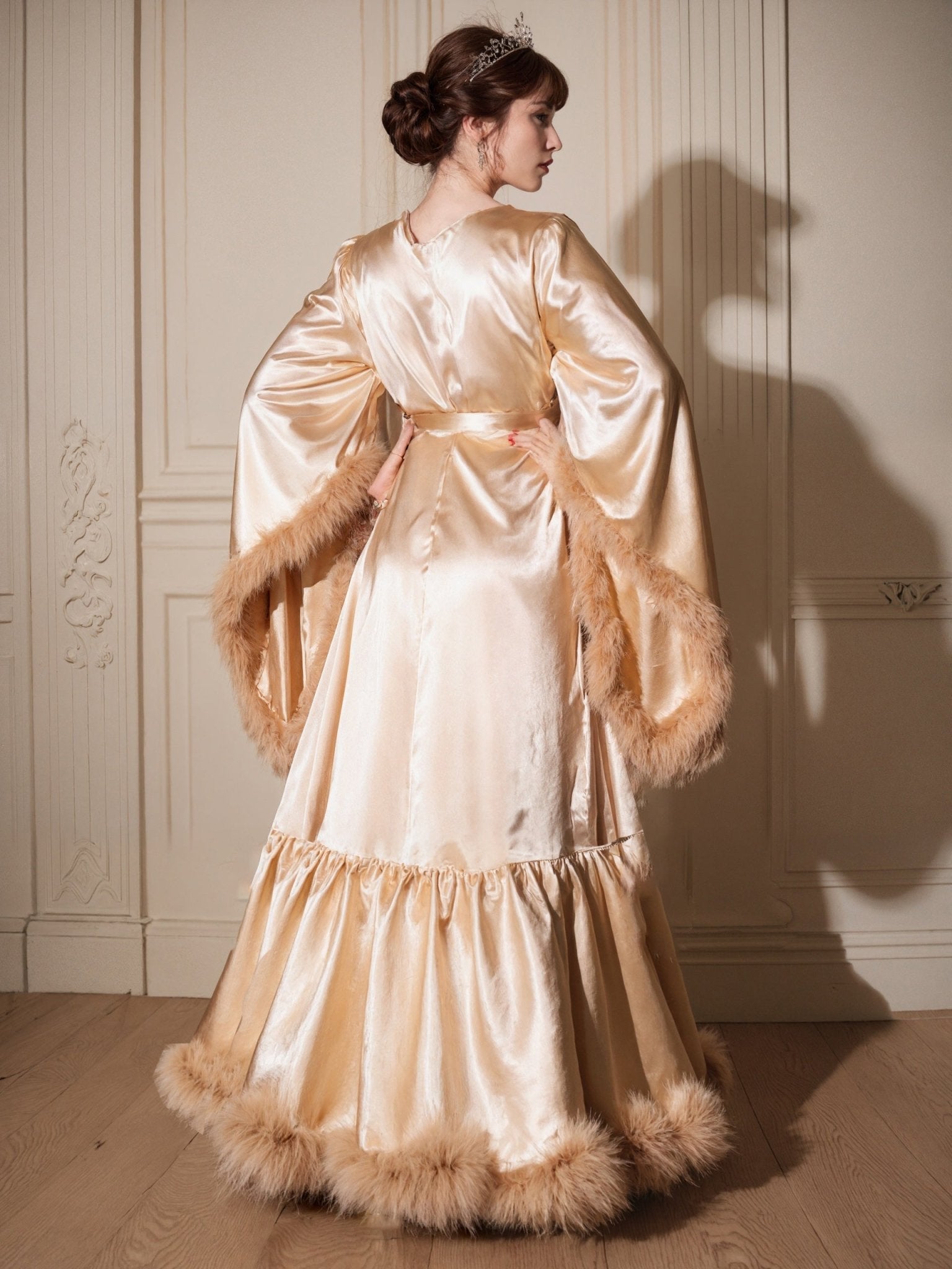 Luxury Satin Feather Bridal Robe | Victorian Style Wedding & Photoshoot Robe - Overture Gifts