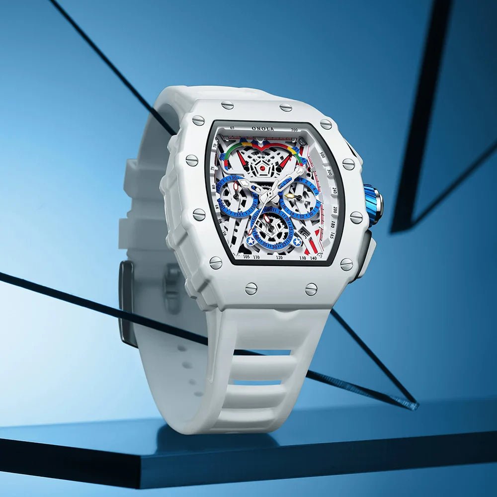 Luxury Watch Men's ONOLA Fashion Casual Multifunctional Silicone Tape Waterproof Quartz Watch White - Overture Gifts