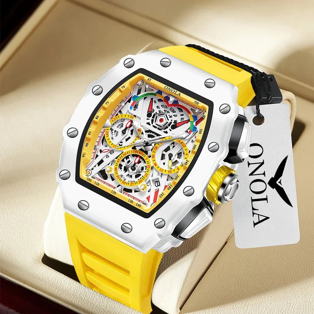 Luxury Watch Men's ONOLA Fashion Casual Multifunctional Silicone Tape Waterproof Quartz Watch White - Overture Gifts
