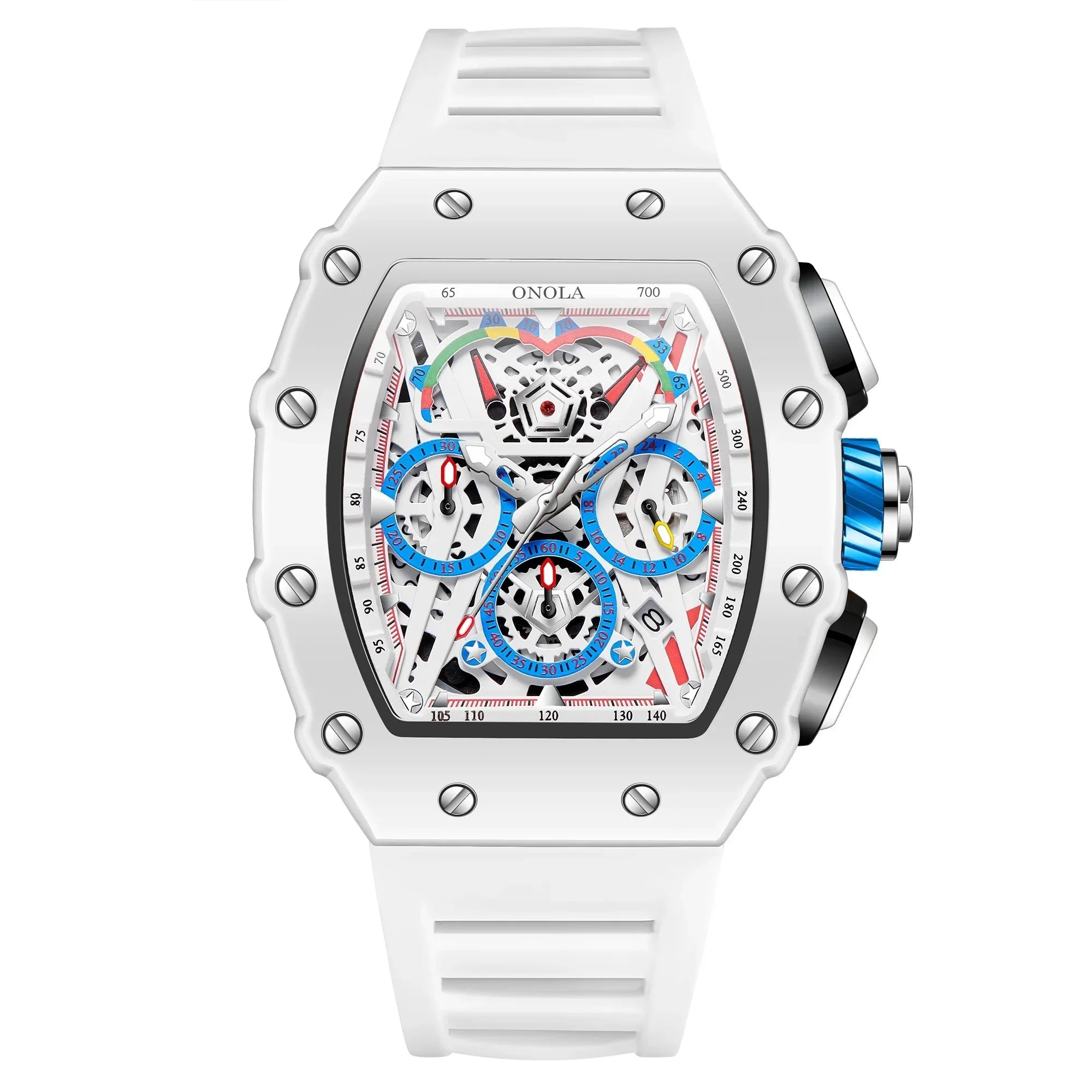 Luxury Watch Men's ONOLA Fashion Casual Multifunctional Silicone Tape Waterproof Quartz Watch White - Overture Gifts