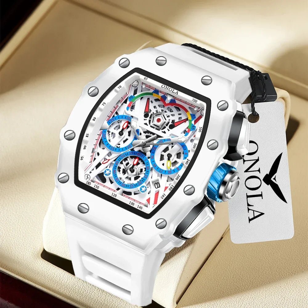 Luxury Watch Men's ONOLA Fashion Casual Multifunctional Silicone Tape Waterproof Quartz Watch White - Overture Gifts