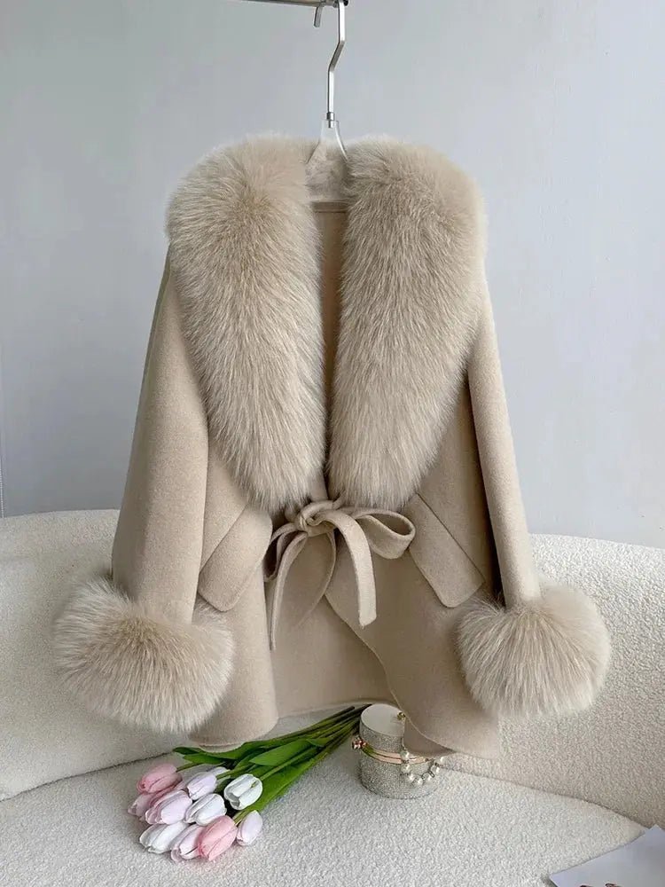 Luxury Wool Blend Cape with Detachable Fur Collar - Overture Gifts